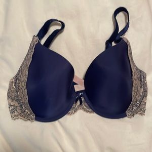 Blue with gold lace dream angels perfect coverage bra.
